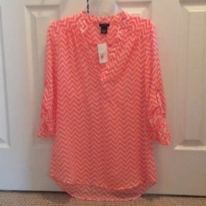 Chevron Sheer Coral 3/4 quarter sleeve blouse
